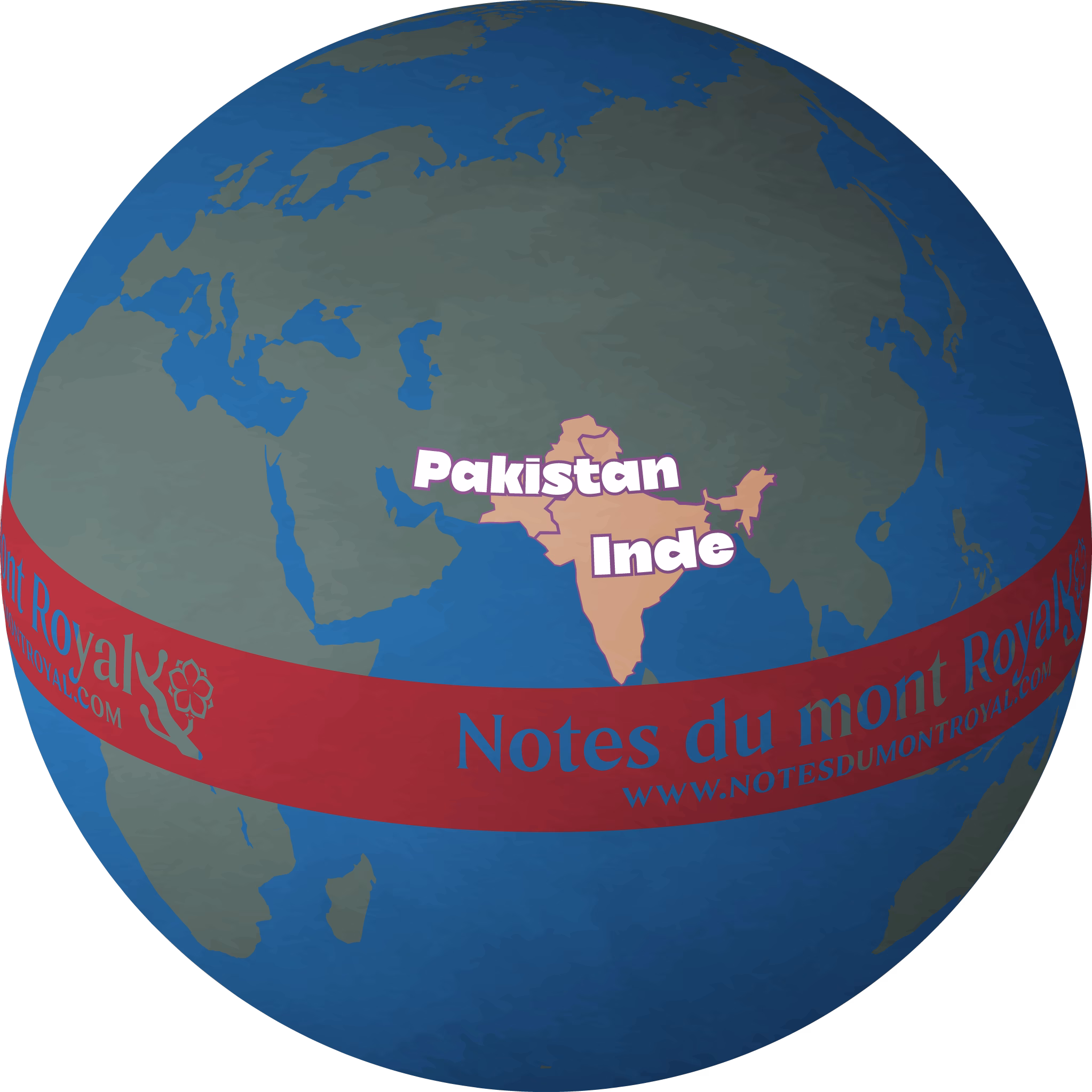 Mappemonde mettant en évidence l’Inde et le Pakistan.